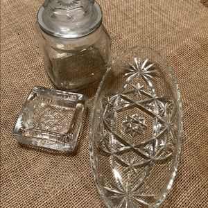 THREE DIFFERENT SHAPED GLASS ITEMS